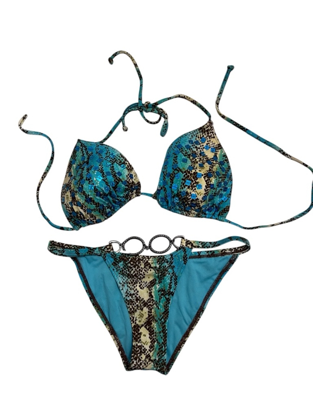 Frederick's of Hollywood Turquoise and Brown Snakeskin Bikini